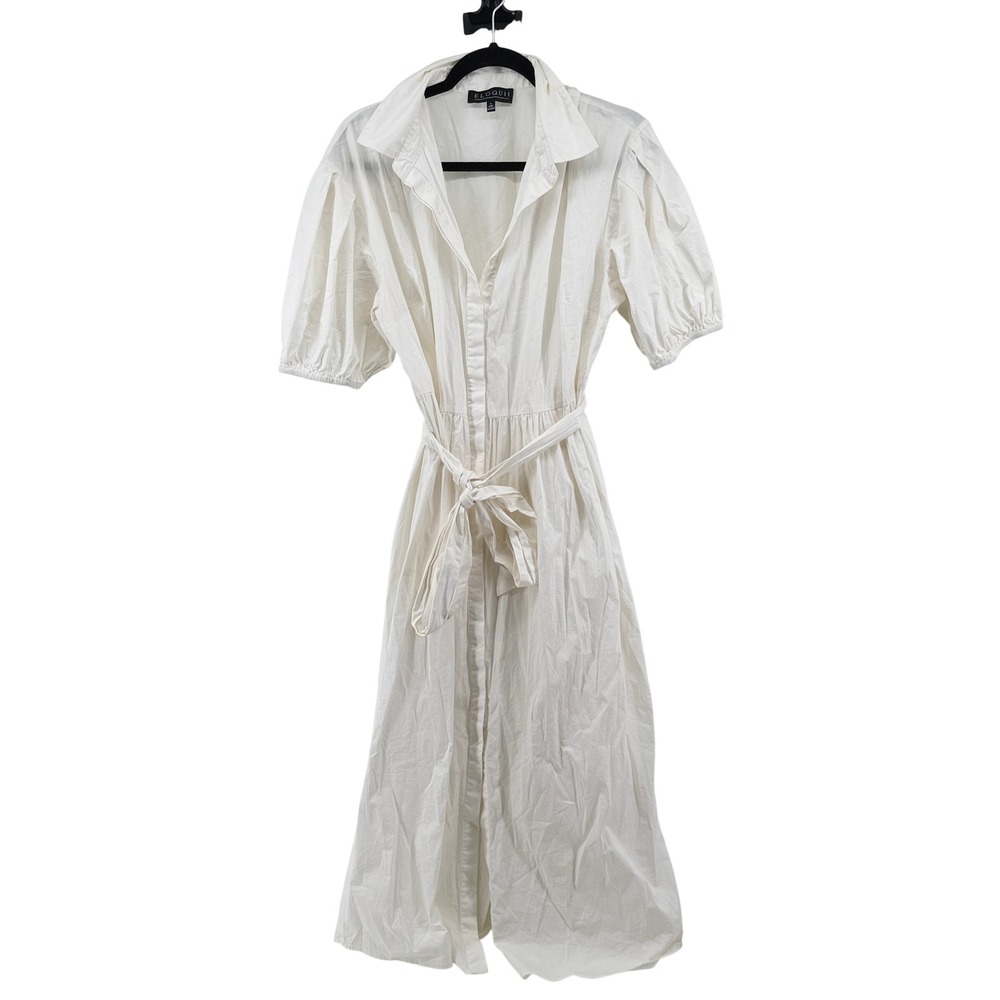 Eloquii Shirt Dress Belted Puff Sleeve 18 White Women Midi Cotton Stretch